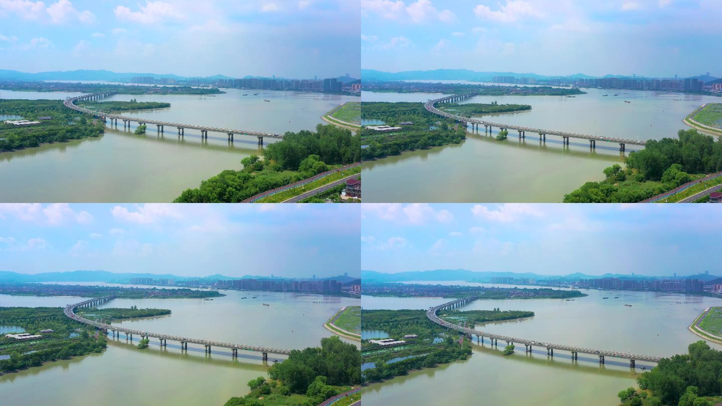 杭州三江口袁浦大桥风景航拍