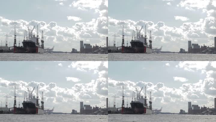 汉堡港的货船。