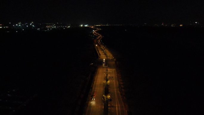 南京 夜晚 街道 路灯 航拍