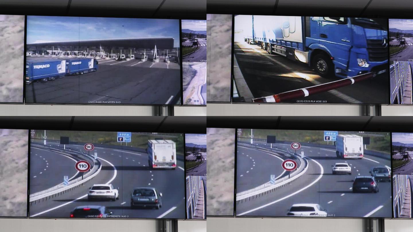 法国米约高架桥检查站车辆穿行交通监控录像