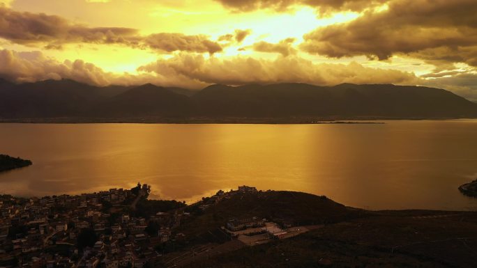 云南 大理 白族 苍山 洱海 夕阳 航拍