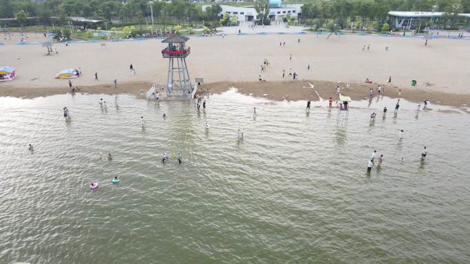 宁波北仑区梅山湾沙滩公园滨海沙滩4K航拍