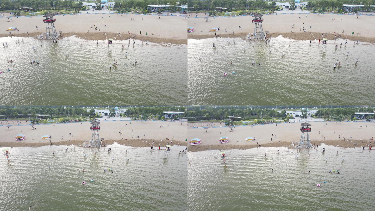 宁波北仑区梅山湾沙滩公园滨海沙滩4K航拍