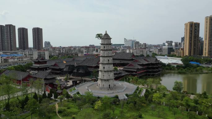 航拍湖北黄冈安国寺青云塔 (1)