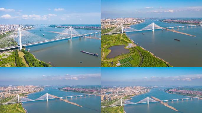 湖北荆州长江大桥航拍延时 4K