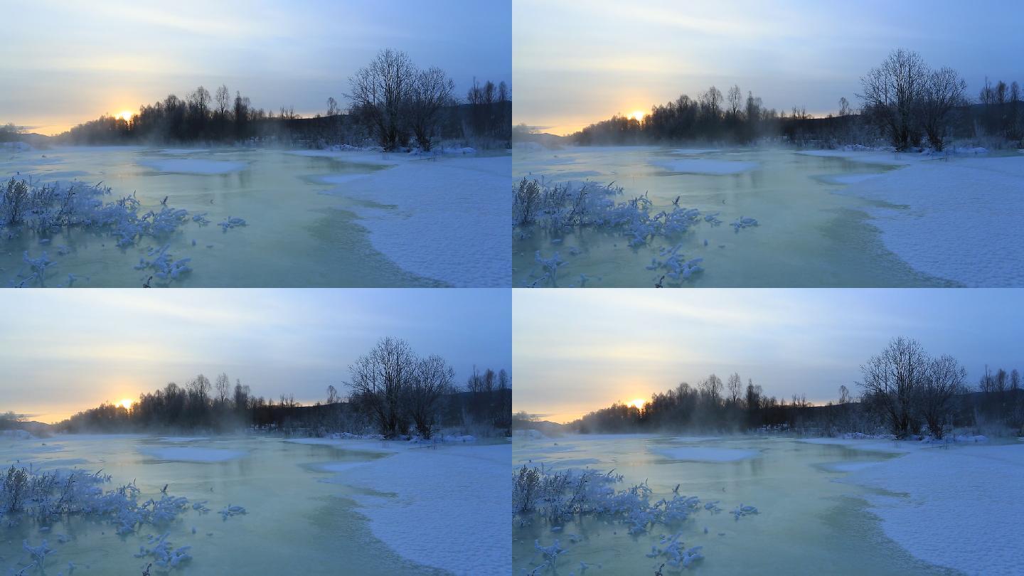 冰封河流冬天的早晨