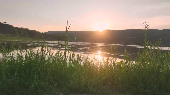 农村河畔夕阳4k实拍