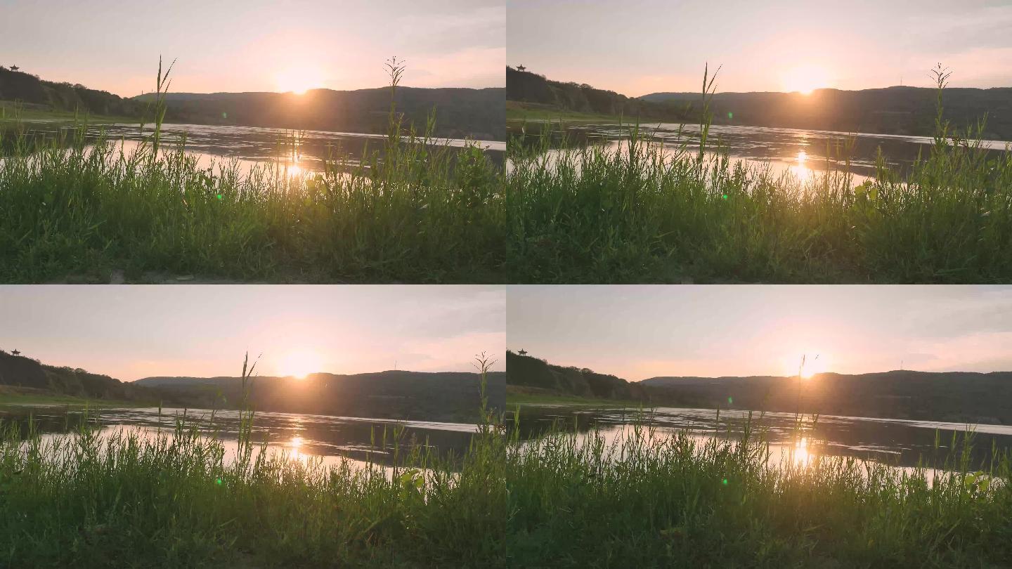 农村河畔夕阳4k实拍
