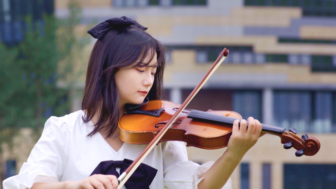 【4K】草坪美女拉小提琴