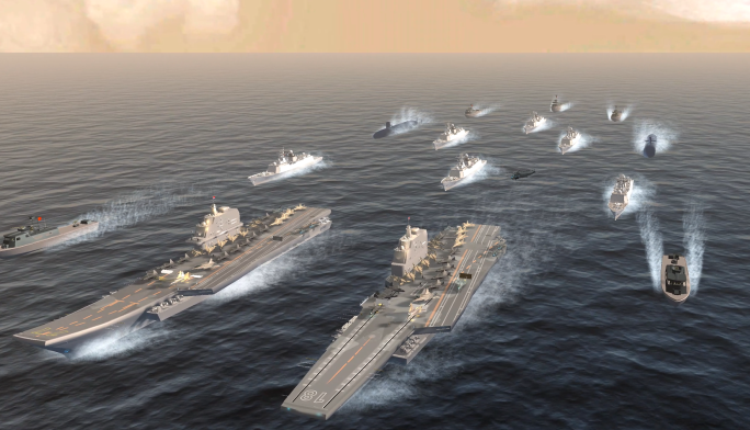 中国双航母编队，驱逐舰，航空母舰战斗群