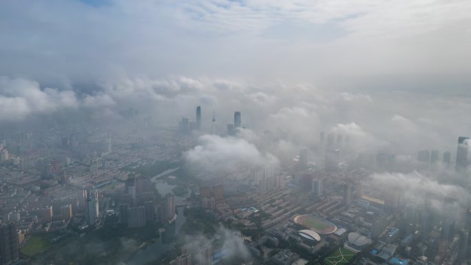 沈阳城市风光延时平流雾鸟瞰沈阳