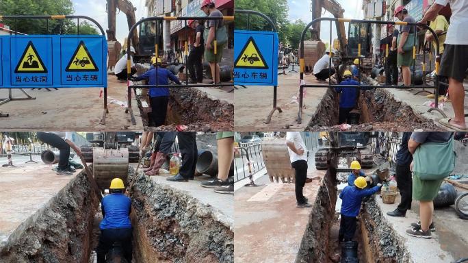 城市治理挖沟挖掘水管清淤市政施工注意安全