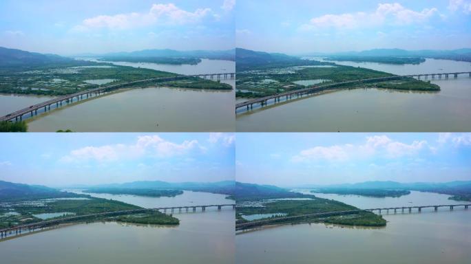 杭州三江口袁浦大桥风景航拍