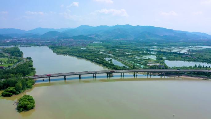 杭州三江口袁浦大桥风景航拍