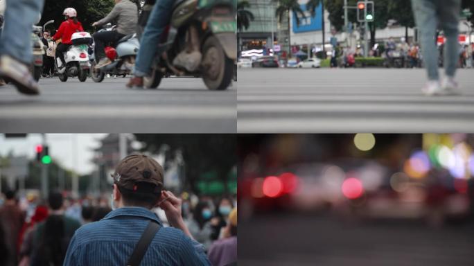 行人过马路十字路口奔波劳碌斑马线市生活