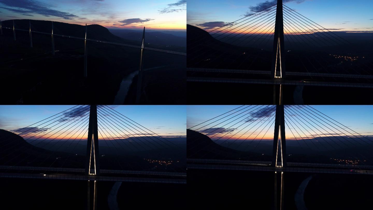 法国米约夜间梦幻壮观高架桥景观