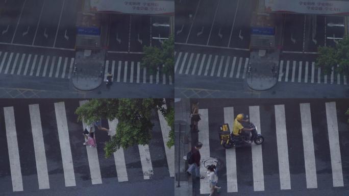 广州天河东站俯瞰窗外的士雨天出站人行道
