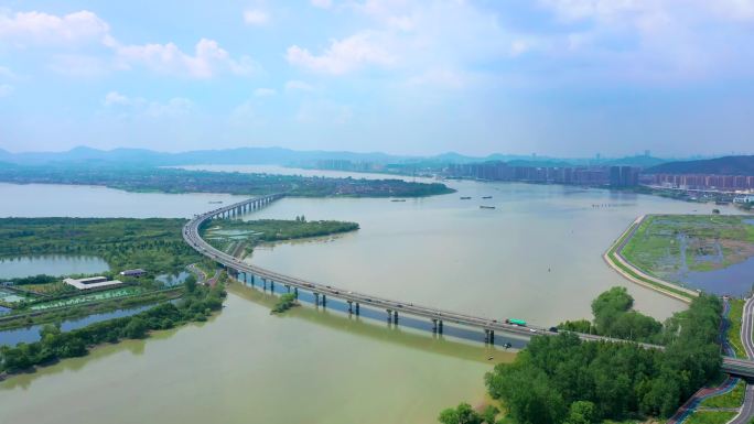 杭州三江口袁浦大桥风景航拍