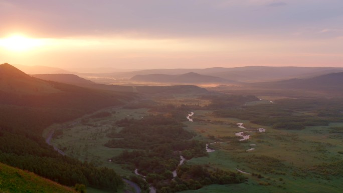 4K实拍-湿地日出生态环境大美森林