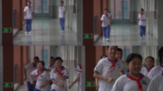 学生奔跑 开心慢镜头 中学