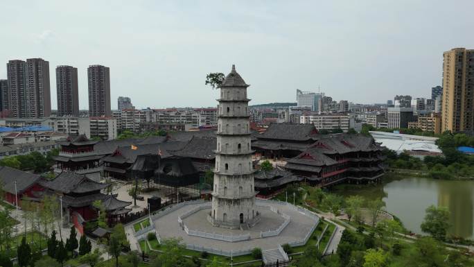 航拍湖北黄冈安国寺青云塔 (2)