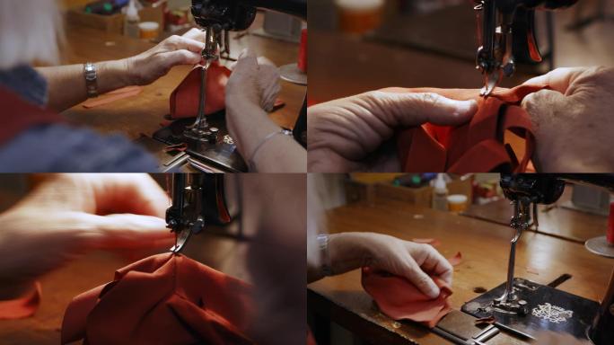 法国米约皮革工艺高档手套缝纫制作现场