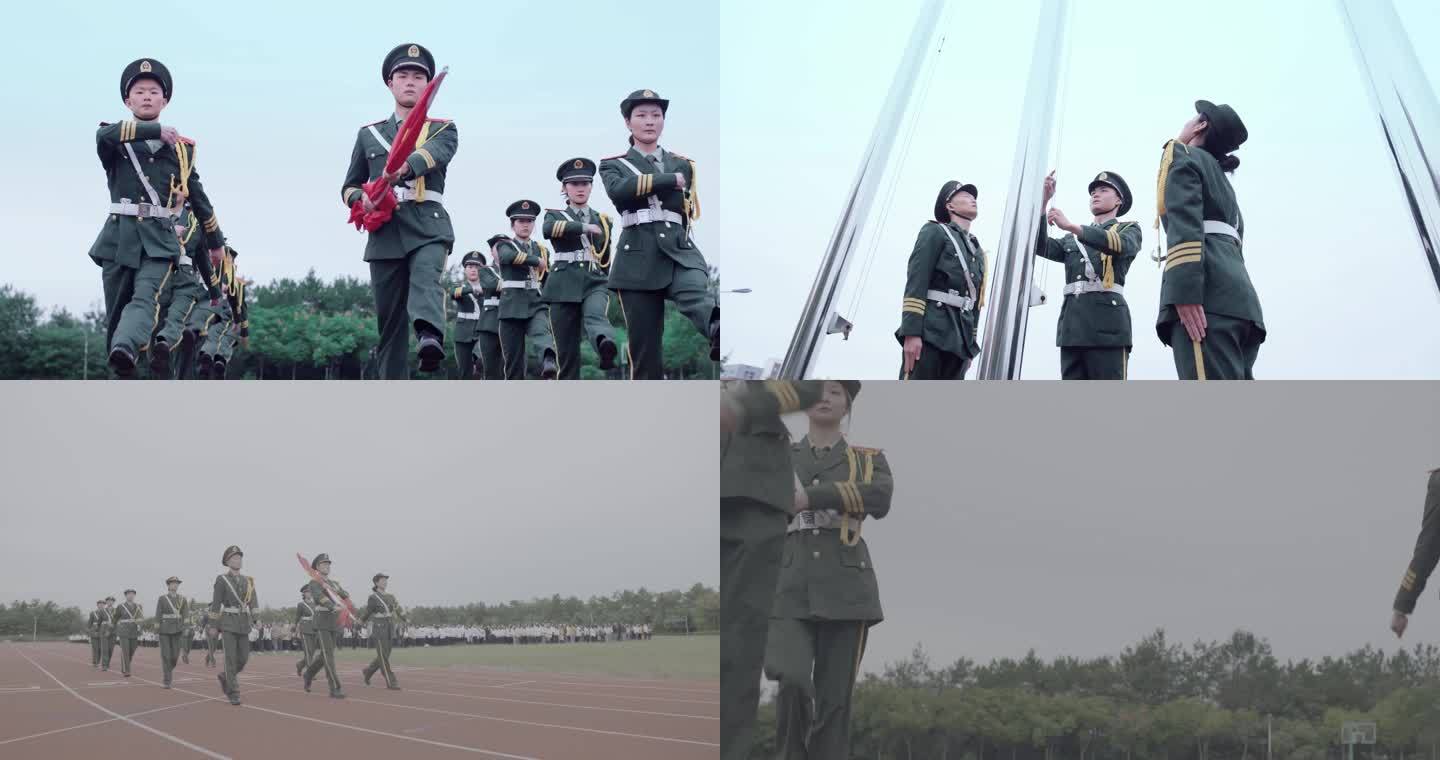 【4K】庄严升旗仪式护旗队升国旗