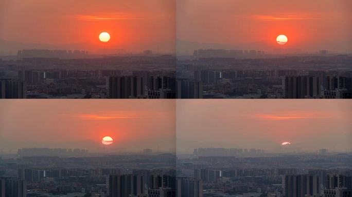 城市夕阳西下太阳落山延时摄影