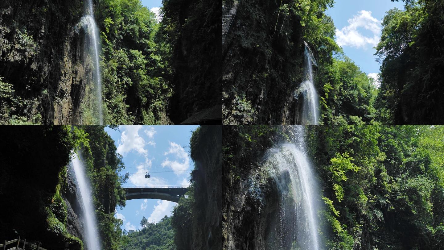 高山飞流直下的瀑布升格拍摄