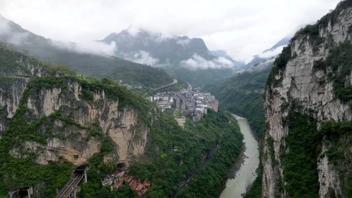 云南东北咽喉茶马古道重地豆沙关航拍