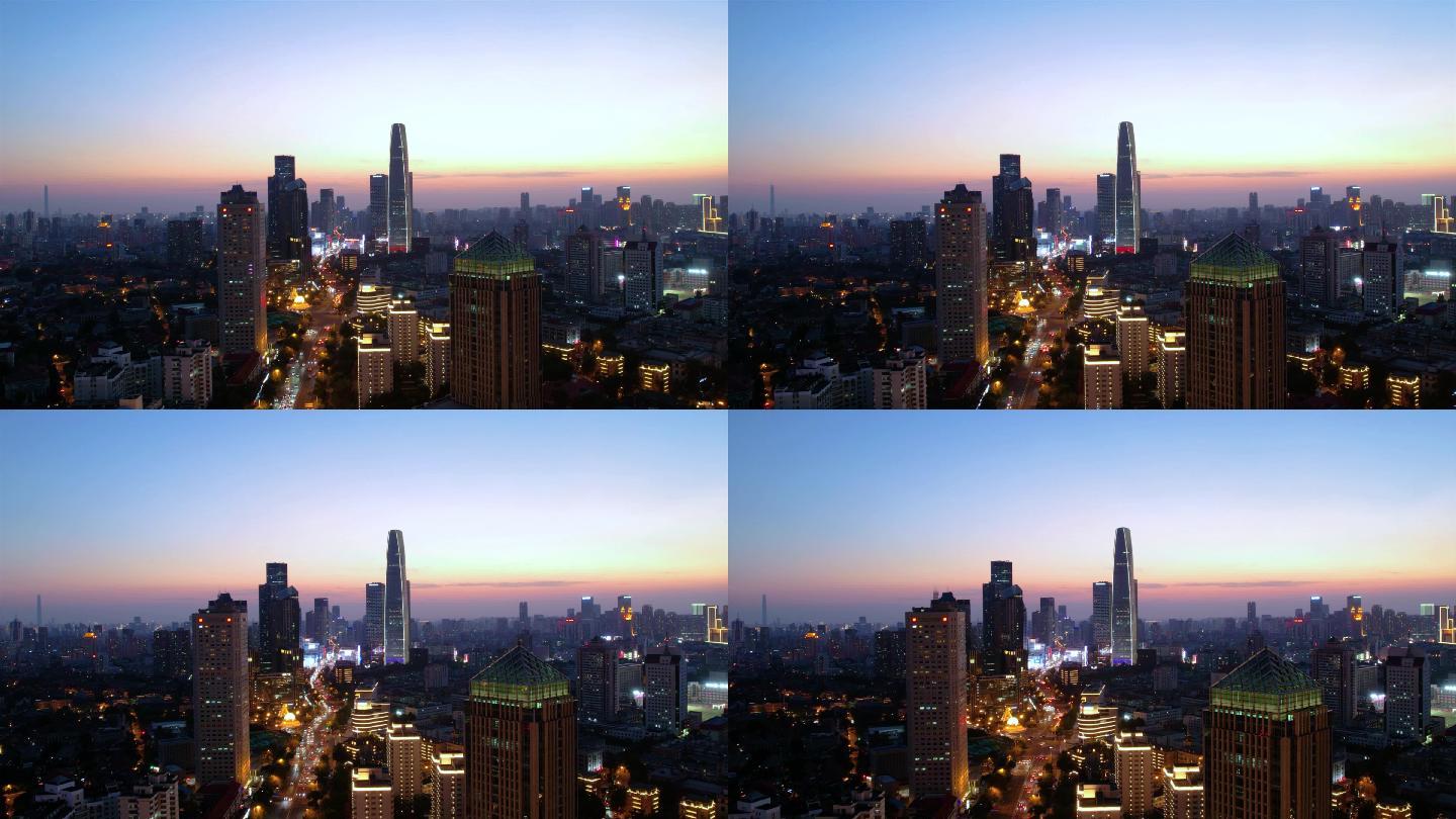 天津城市夜晚高楼建筑延时航拍风光