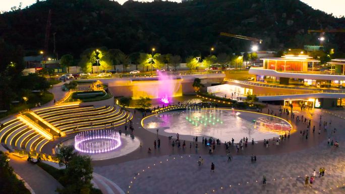 【4K原创】珠海城市阳台航拍夜景海边沙滩