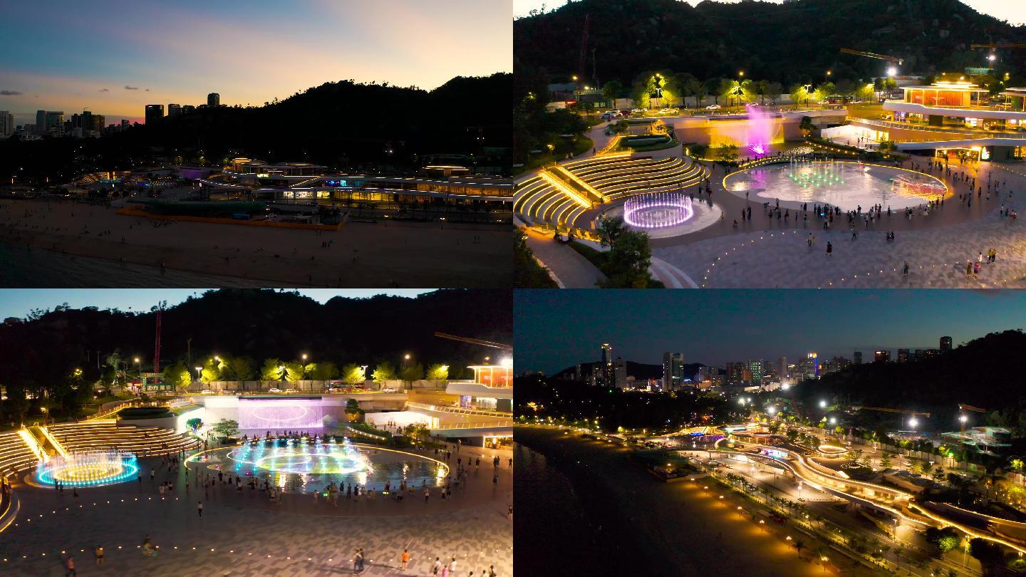 【4K原创】珠海城市阳台航拍夜景海边沙滩