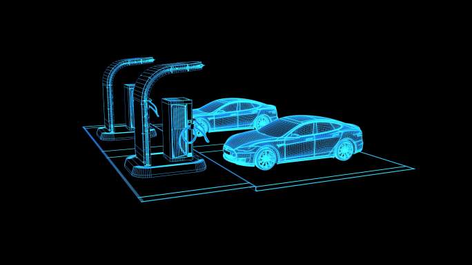 4K蓝色全息线框科技新能源电动汽车带通道