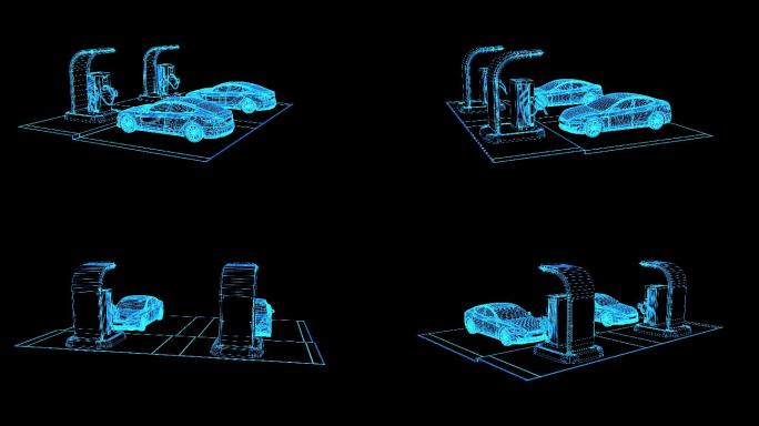 4K蓝色全息线框科技新能源电动汽车带通道