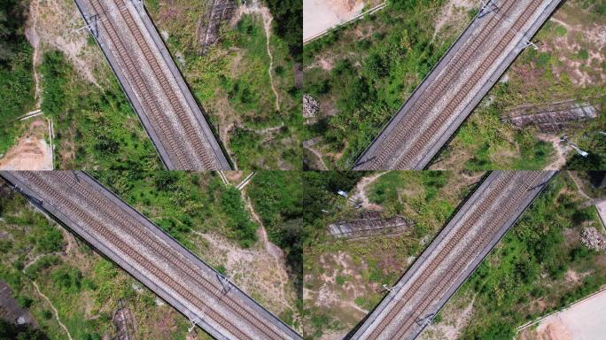 航拍铁路铁轨上帝视角1/3