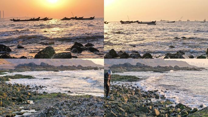 海岸线海浪拍打礁石