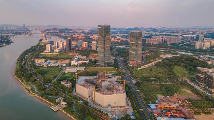 广州国际生物岛建筑群延时摄影航拍