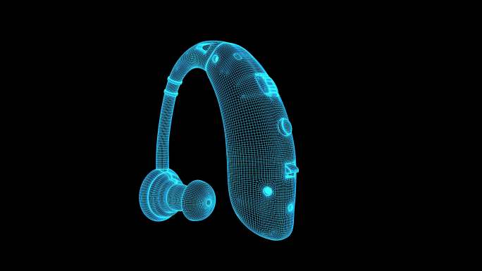 4K蓝色全息线框科技助听器素材带通道