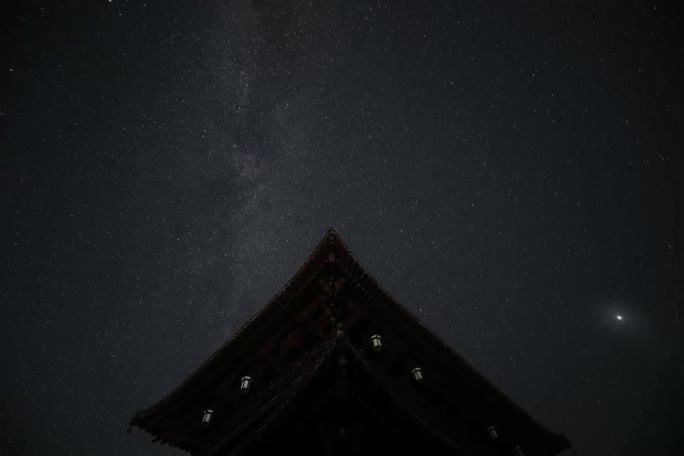 星空寺庙屋檐古建筑银河风光延时