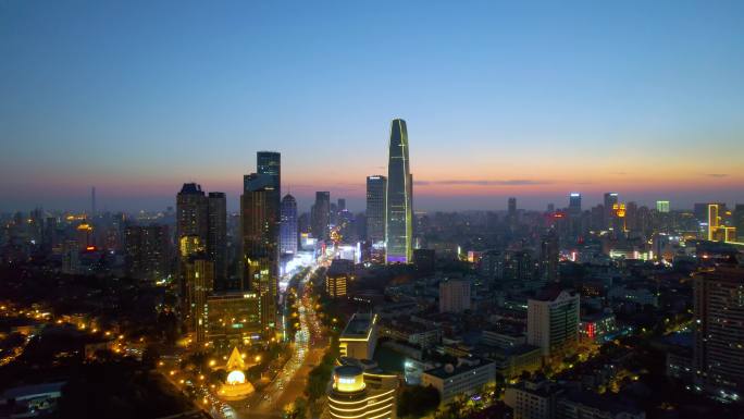 天津城市夜晚高楼建筑航拍风光