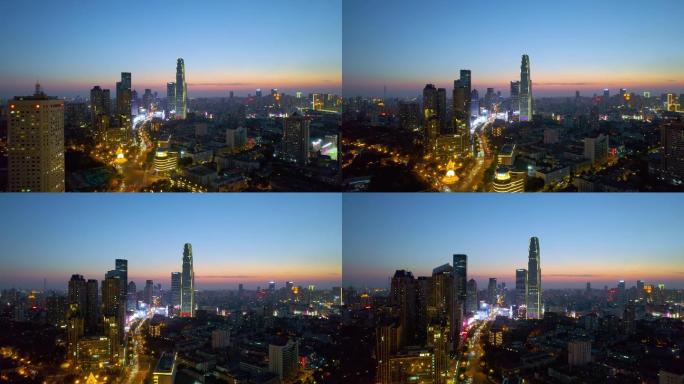 天津城市夜晚高楼建筑航拍风光