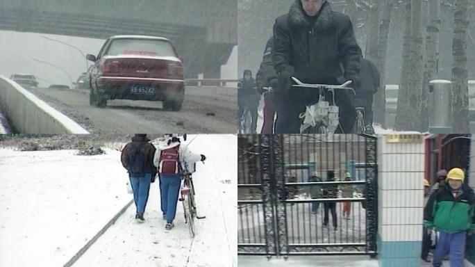 90年代北京雪地车流冬季冬天雪景