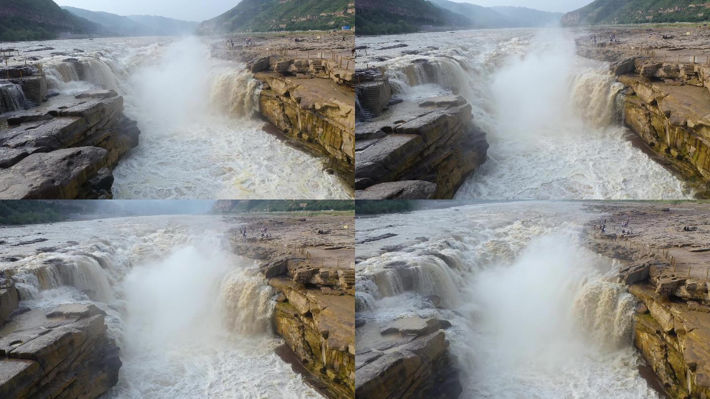 黄河 壶口瀑布近距离  4K航拍 大水流