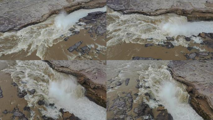 黄河  壶口瀑布河道全景垂直旋飞4K航拍