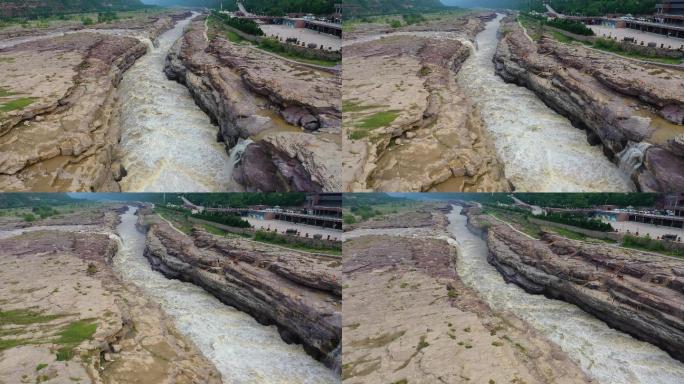 黄河 壶口瀑布 河道平飞近景前冲4K航拍