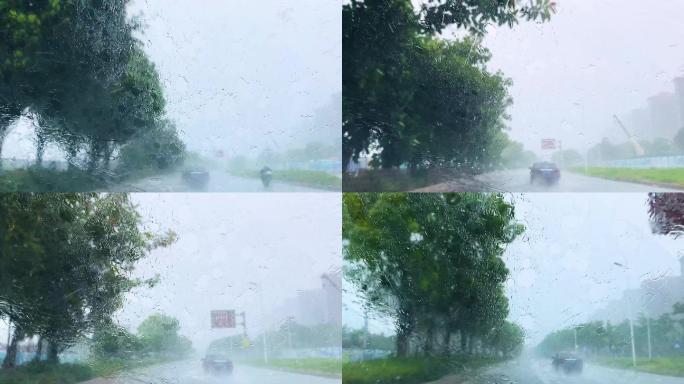 4K暴风雨马路上汽车雨刮器-1