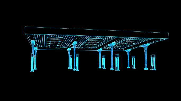 4K蓝色线框全息科技新能源充电桩带通道