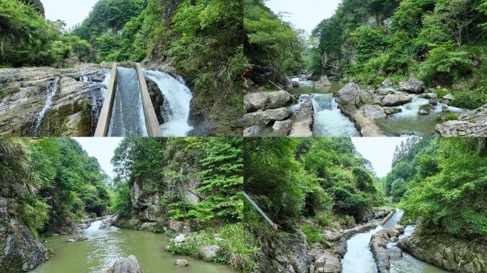 漂流山间小河溪谷一镜到底空场景航拍素材