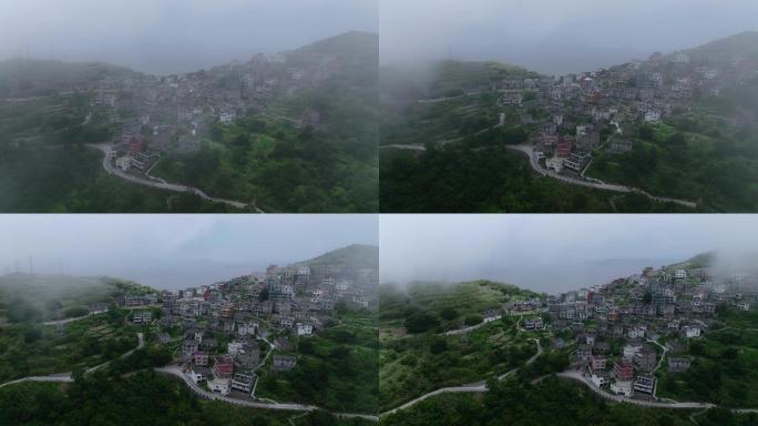 云雾下的沿海村落 海边小村 隐秘的山村